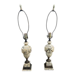 Vintage Carved Marble Alabaster Urn Table Lamps Neoclassical Hollywood Regency - a Pair For Sale