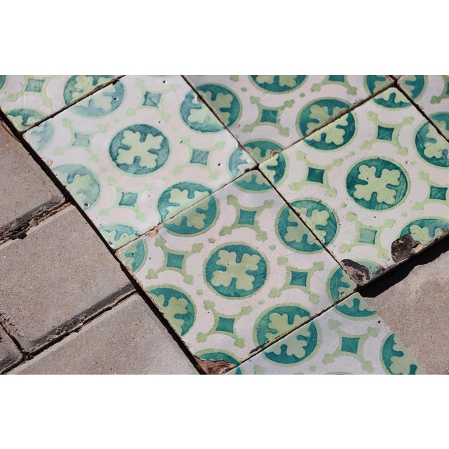 Ceramic Late 19th Century Dark and Light Green Set of Nineteen Tiles, Portuguese For Sale - Image 7 of 16