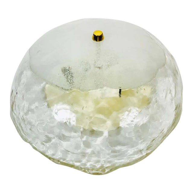 Extra Large Midcentury Round Ice Glass Flush Mount by J.T. Kalmar, 1960s For Sale