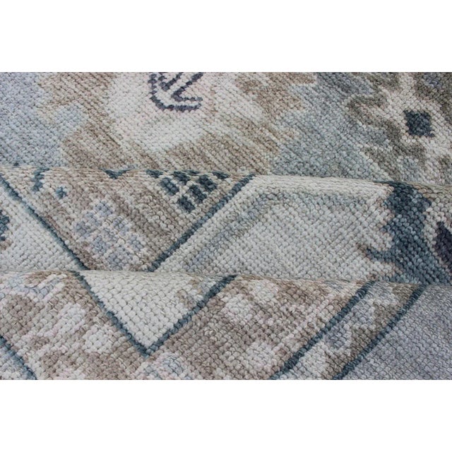Early 21st Century Turkish Oushak Rug in Gray, Blue and Neutral Color Palette in All-Over Flower Design For Sale - Image 5 of 13