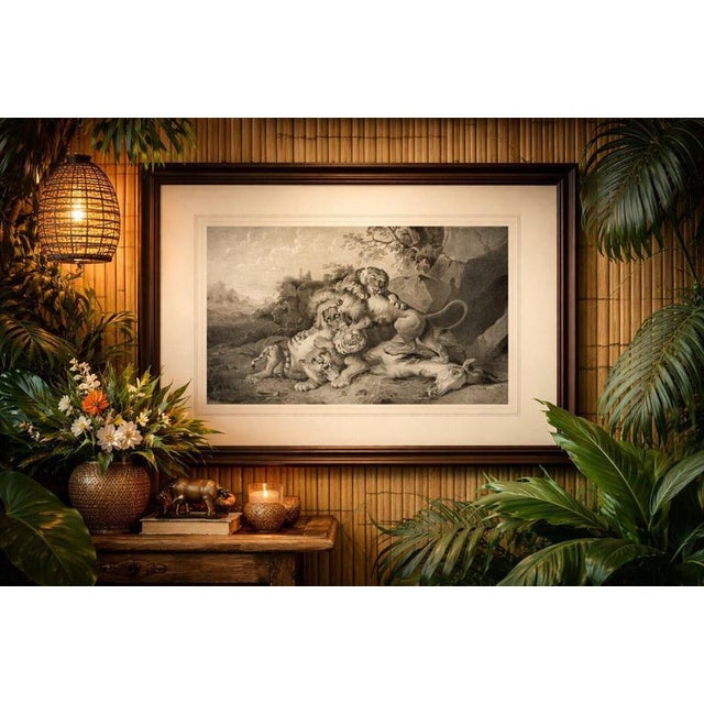 Raden Saleh, Tigers & Lions Fight Horse, Lithograph, 1845 For Sale - Image 4 of 10