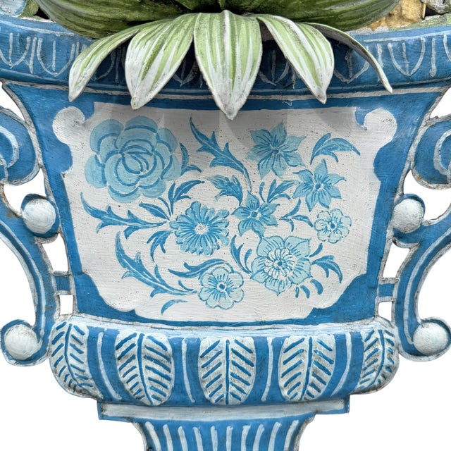 Pair of Painted Tole Wall-Mounted Urns With Flowers For Sale - Image 15 of 17