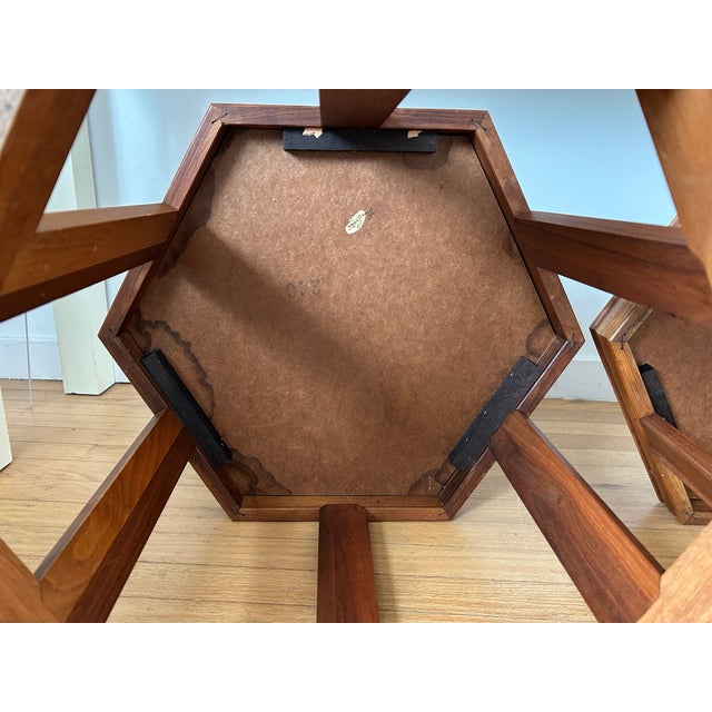 Wood Pair of Mid-Century Modern John Keal Brown Saltman “Domino” Hexagonal Side Tables For Sale - Image 7 of 9