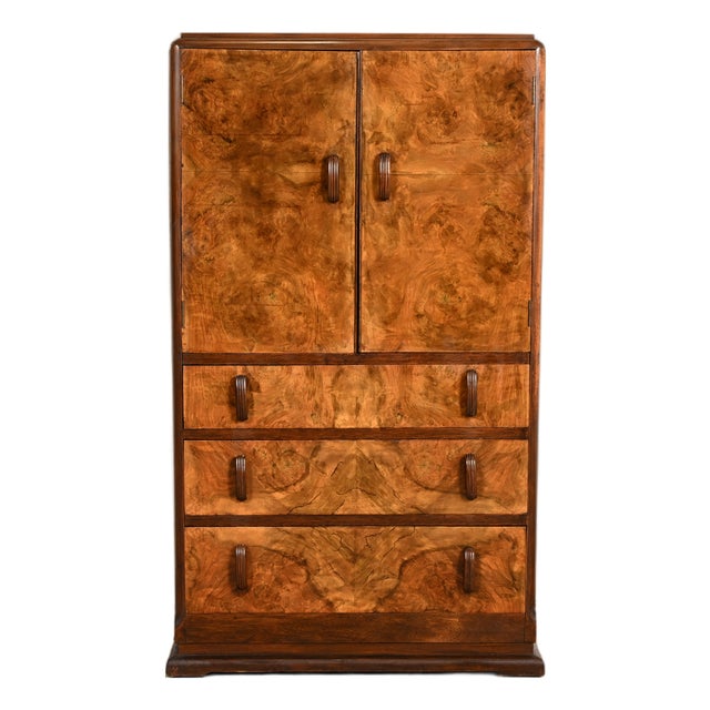 Donald Deskey Style Art Deco Burl Wood Gentleman's Chest, Circa 1930s For Sale