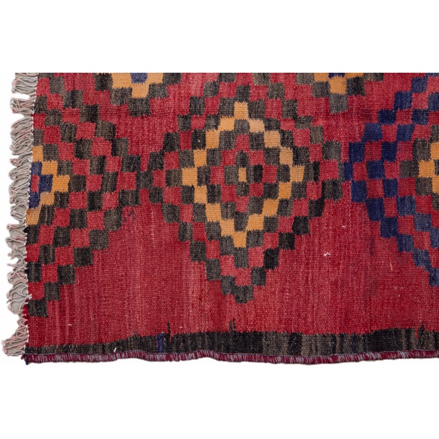 Vintage Kilim Handmade Flatweave Red Geometric Wool Runner 4' 3'' X 4' 7'' For Sale - Image 4 of 11