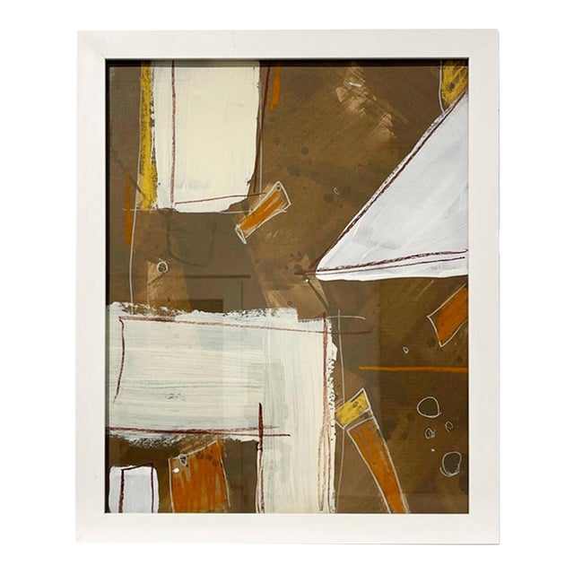 Abstract Mixed Media Artwork, Framed Brown Black Minimalist Wall Art For Sale