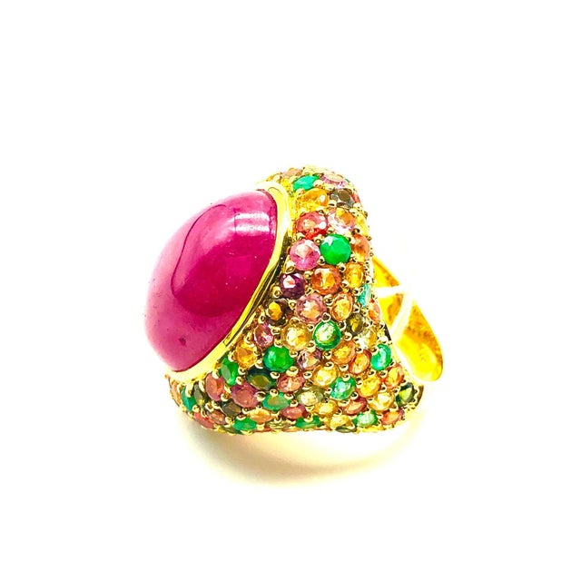 Bochic "Orient" Vintage Ruby, Sapphire & Emerald Ring Set In 18K Gold & Silver For Sale - Image 9 of 18