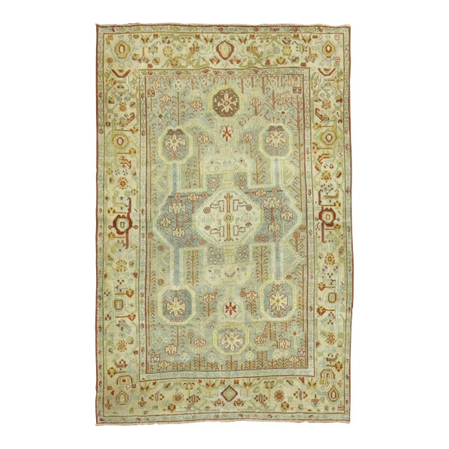 Antique Zabihi Collection Gray Blue Persian Malayer Accent Rug For Sale