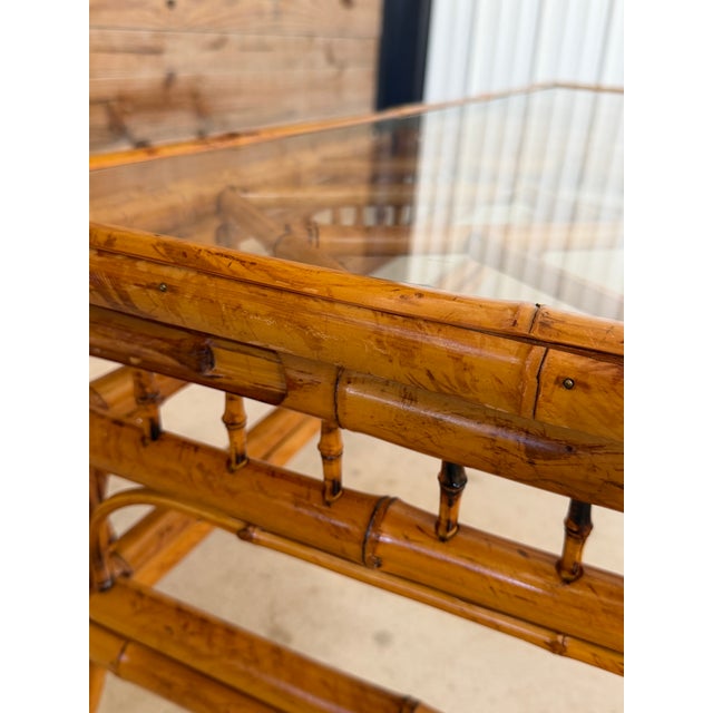 Wood Vintage Brighton Pavilion Style Bamboo Coffee Table With Glass Top For Sale - Image 7 of 12