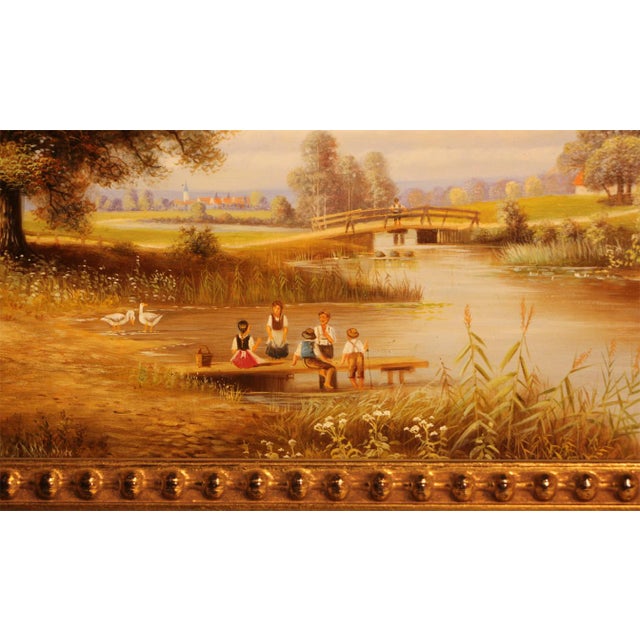 Josef Hofbauer II, Village Idyll, 20th Century, Oil on Wood, Framed For Sale - Image 3 of 8