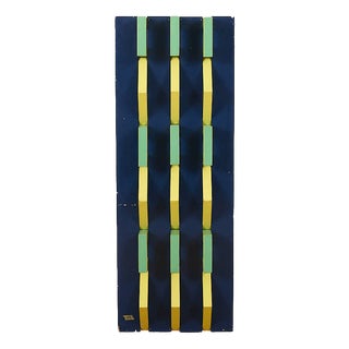 Wooden Wall Relief with Beams Painted Blue & Geometric Central Parts Painted Green/Yellow, 1950s For Sale
