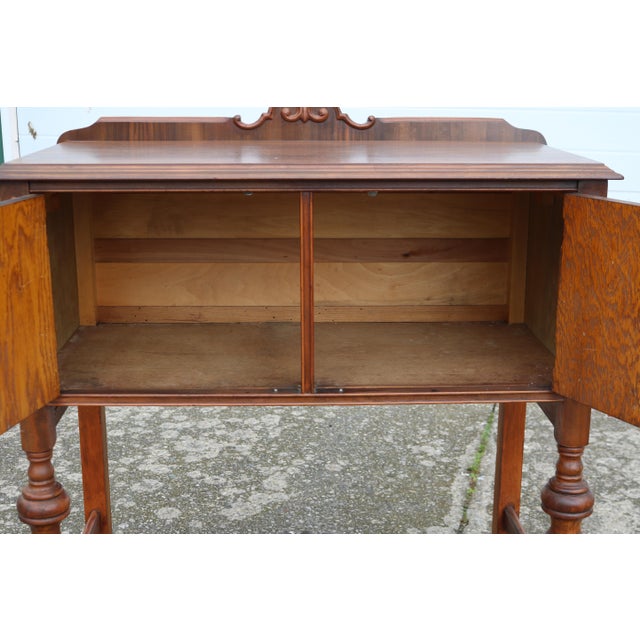 Early 20th Century Art Deco Jacobean Style Server/Buffet Walnut With Birdseye Maple Accents For Sale - Image 5 of 8