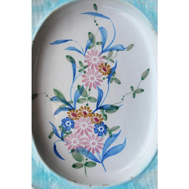 Rustic European Antique Portuguese Wall Platter Depicting Flowers For Sale - Image 3 of 8