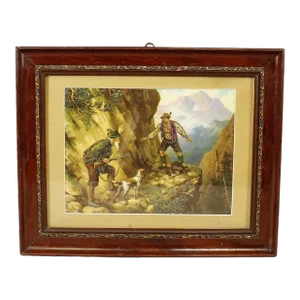 Antique Oil Print With Dramatic Poacher Scene After Josef Ringeisen