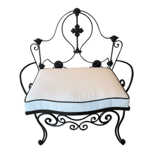Vintage Wrought Iron Garden Patio Bench Stool Newly Upholstered Powder-Coated