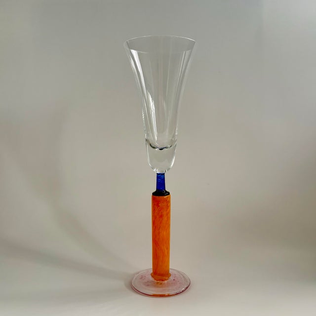 1990s Postmodern Memphis Style Hand-Blown Art Glass Champagne Flute For Sale - Image 4 of 11