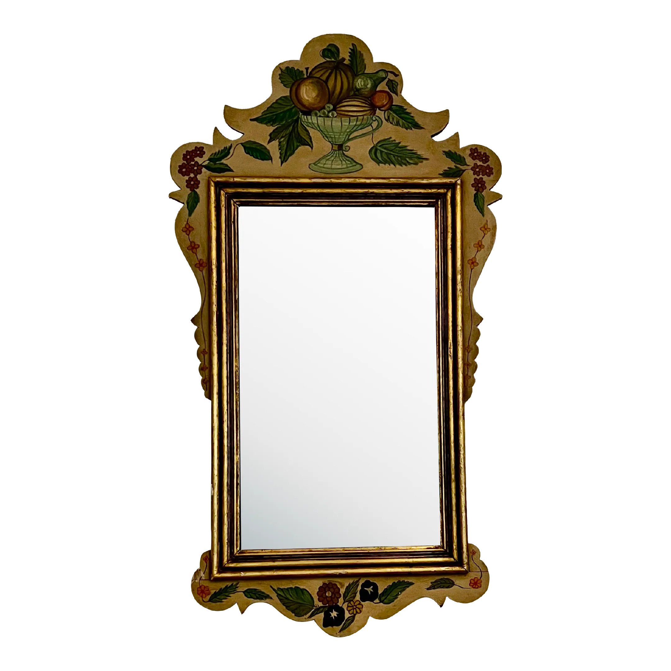 Vintage Chippendale Style Hand Carved and Tole Painted Wall Mirror