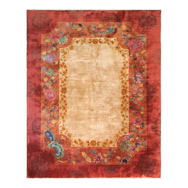 Antique Art Deco Chinese Carpet, Unusual, 8'10" X 11'6" For Sale