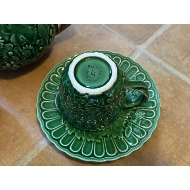 Mid-Century Modern Vintage MCM the Haldon Group Teapot Set Green Strawberry Leaves Flowers Creamer Sugar Cup- 5 Pieces For Sale - Image 3 of 12