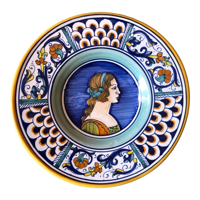 Italian Deruta Pottery Portrait Plate – Woman For Sale