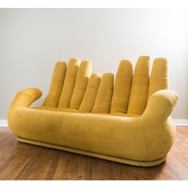 1960s Abstract Yellow Fabric Cupped Hands Couch Chairish