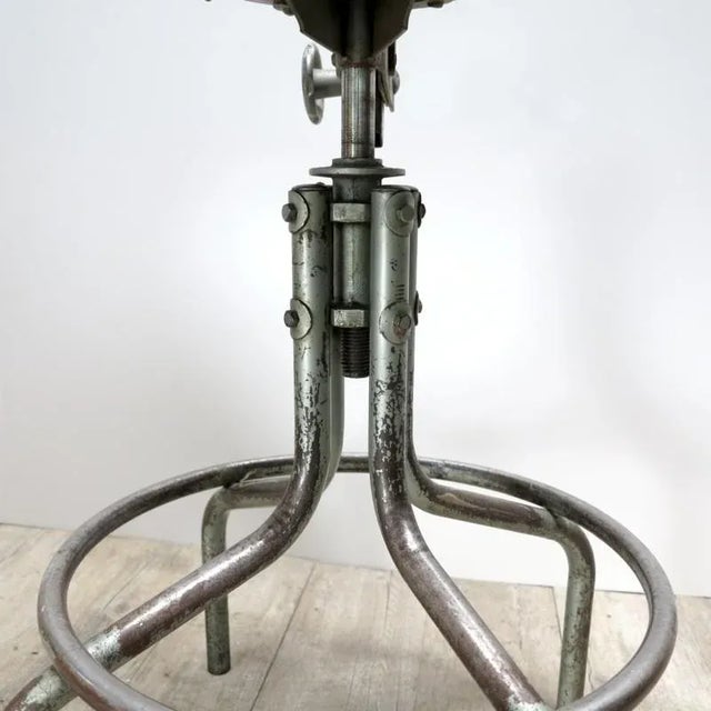 Industrial Rotatable Steel and Leather Office Chair For Sale - Image 6 of 9