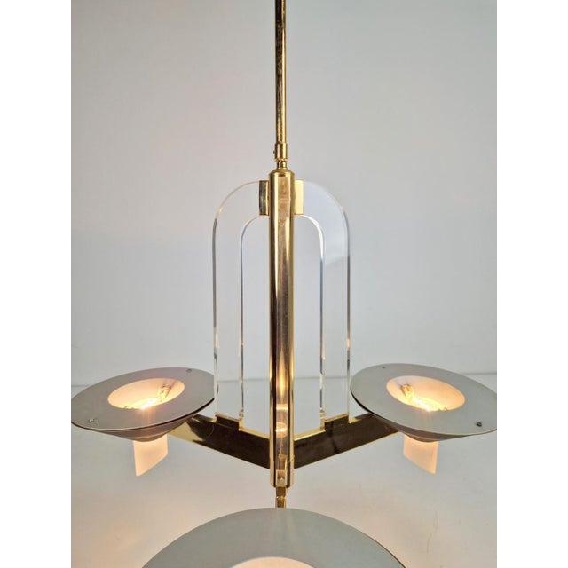 Gold Vintage French Brass Acrylic Chandelier, 1970s For Sale - Image 8 of 15