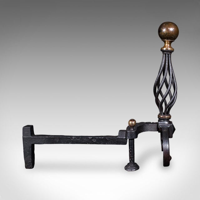 Metal Large Pair of Antique Fire Dogs, English, Andirons, Aesthetic Period, Victorian For Sale - Image 7 of 12