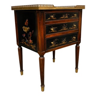 Vintage Theodore Alexander Hand-Painted Chinoiserie Three-Drawer Accent Chest With Brass Gallery For Sale