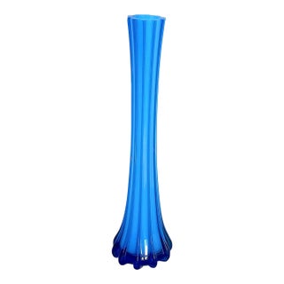 Blue & White Venitian Glass Vase, Italie 1970's For Sale