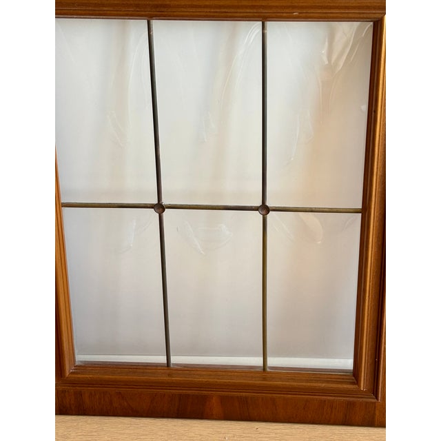 Brown Vintage 70s Pair of Walnut and Convex Leaded Clear Glass Cabinet Doors For Sale - Image 8 of 18