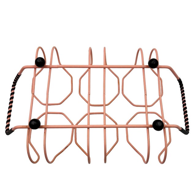 1950s Mid-Century Modern Pink Wire Frame Drinks Tray W/ Six Highball Flamingo Glasses For Sale - Image 10 of 10