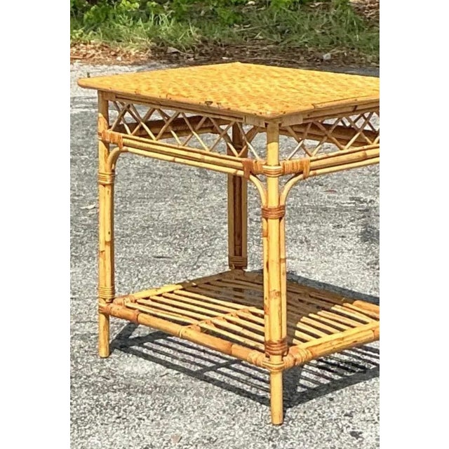 Vintage Coastal Woven Rattan Side Table For Sale - Image 12 of 12