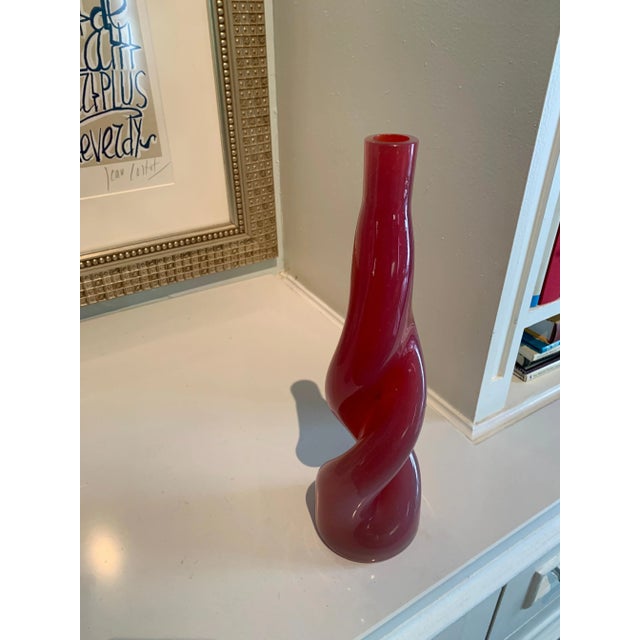 Thick Twisted Red Art Glass Bud Vase For Sale - Image 11 of 13