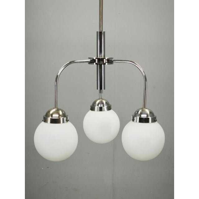 Czech Bauhaus Chandelier with Opaline Glass Globes, 1940s For Sale - Image 14 of 17