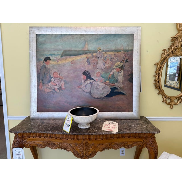 Wood Large Impressionist Seaside Family Scene Reproduction Oil Painting on Canvas For Sale - Image 7 of 7