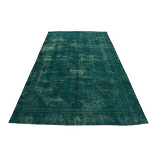 Tabriz Rug 8’9” X 11’9” Blue Wool Vintage Overdyed Hand-Knotted Carpet For Sale