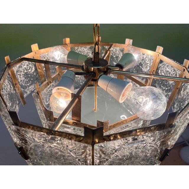 1970s Mid-Century Glass and Brass Chandelier by Jaroslav Bejvl for Kamenicky Senov, 1970s For Sale - Image 5 of 10
