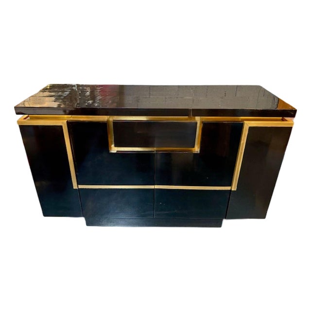 Italian Jean Claude Mahey Design Black Lacquered Sideboard For Sale
