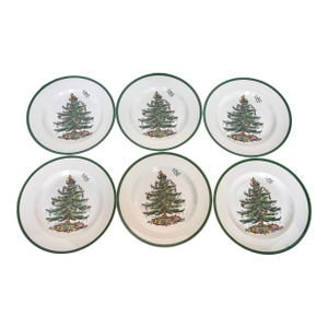 Late 20th Century Spode Christmas Tree Dinner Plates - Set of 6
