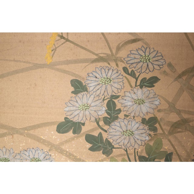 "Autumn Flowers" by Hideka, 24k Gold 1970s Showa Era Yamato-E Japanese Byobu Screen For Sale - Image 11 of 18