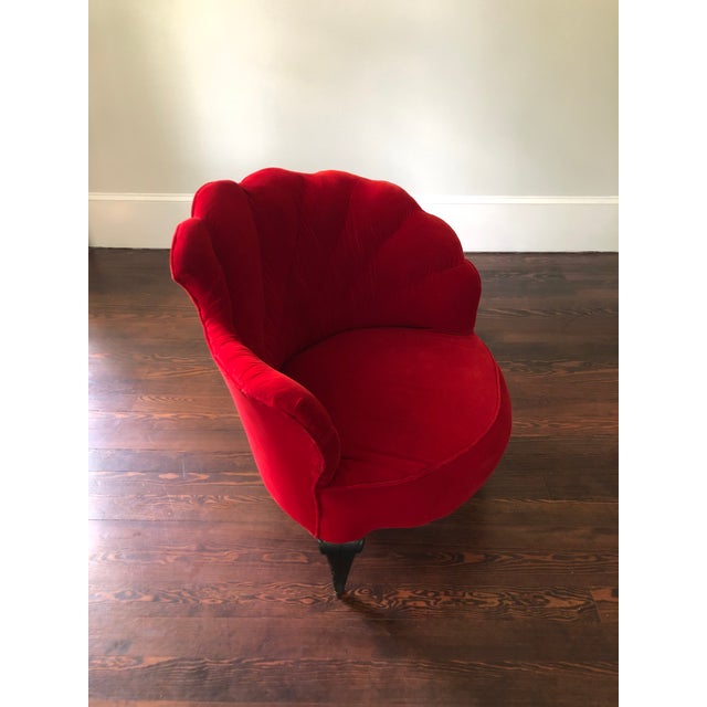 Vintage Scallop Chair With Red Velvet Fabric Chairish