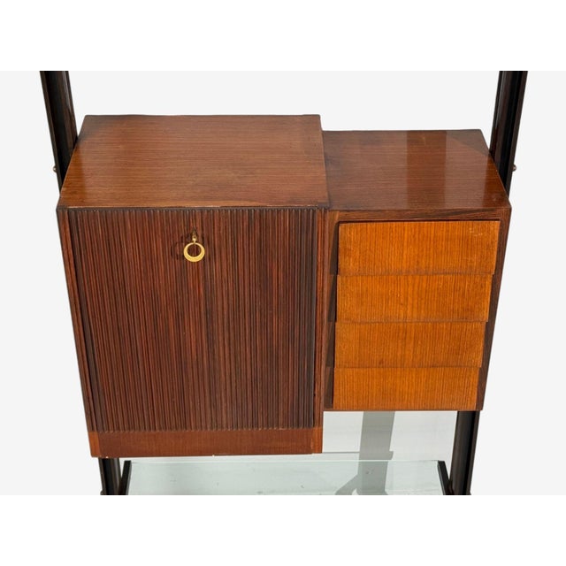 Italian Modern, Floor to Ceiling Bookcase, Stained Wood, Glass, Italy, 1940s For Sale - Image 9 of 18