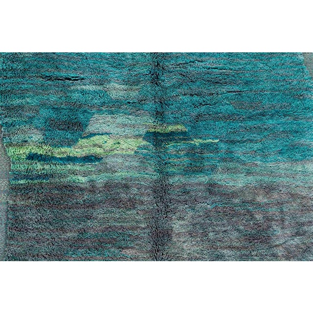 Contemporary Abstract Horizon Hand-Knotted Moroccan Wool Rug | 9'11" X 6'6" | One of a Kind For Sale - Image 3 of 11