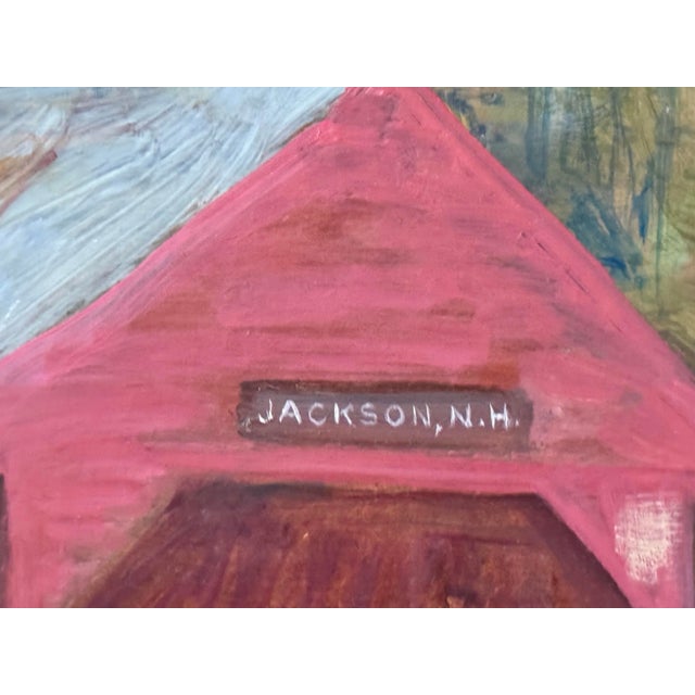 Mid 20th Century Midcentury New England Landscape Expressionist Oil Painting With Covered Bridge by Theresa Berney (1904-2001) For Sale - Image 5 of 9