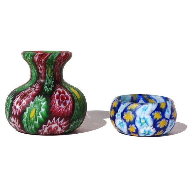 Beautiful antique miniature Murano hand blown Millefiori Murrina flower mosaic Italian art glass decorative flower vase...