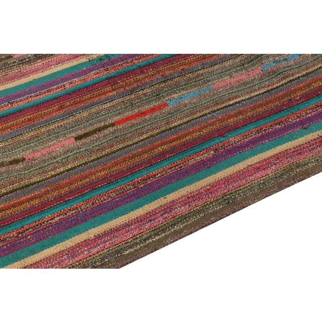 Rug & Kilim 1950s Vintage Chaput Kilim Rug in Multicolor Striped Patterns, Polychromatic For Sale - Image 4 of 7