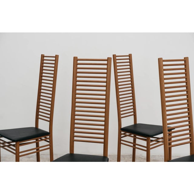 Vintage High Back Chairs in Black Leather, Set of 4 For Sale - Image 4 of 10