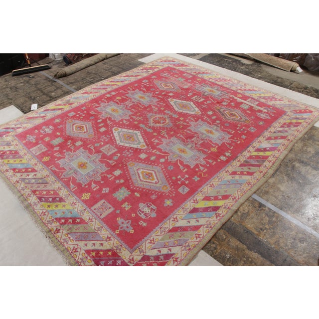 Tribal Antique Indian Agra Rug in an All Over Red, Blue, Yellow Medallion Pattern For Sale - Image 3 of 8
