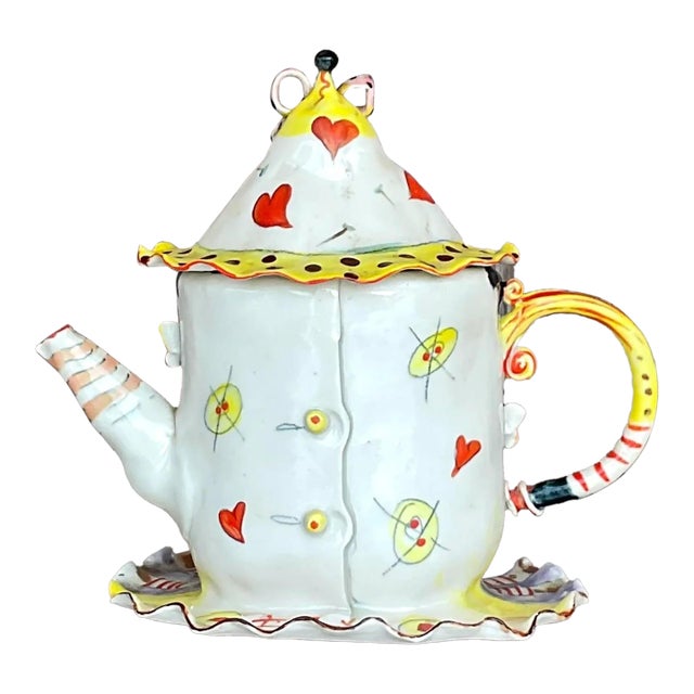 Vintage Face Painted Colorful Tea Pot For Sale